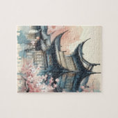 Oud Aziatisch gebouw in de lente puzzel (Horizontaal)