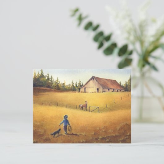 OUD BARN, APPALOSA BOY & DOG by SHARON SHARPE Briefkaart (Staand voorkant)