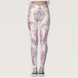 Oud Barok Bloempatroon – (Paars) Leggings