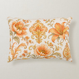 Oud-Barok Bloempatroon – Warm Oranje/Goud Accent Kussen
