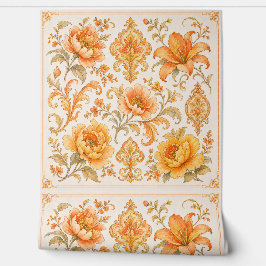 Oud-Barok Bloempatroon – Warm Oranje/Goud Behang