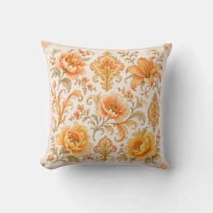 Oud-Barok Bloempatroon – Warm Oranje/Goud Kussen