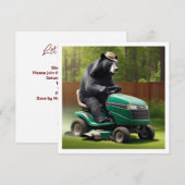 Oud beer verjaardagsuitnodiging, beer op grasmaaie kaart (Voorkant / Achterkant)