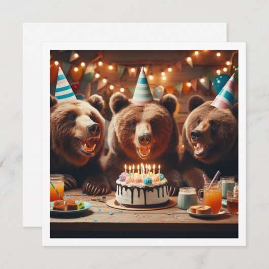 Oud beer verjaardagsuitnodiging, Grizzly beren fee Kaart (Voorkant / Achterkant)