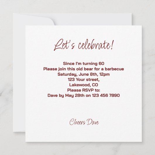 Oud beer verjaardagsuitnodiging, Grizzly beren fee Kaart (Achterkant)