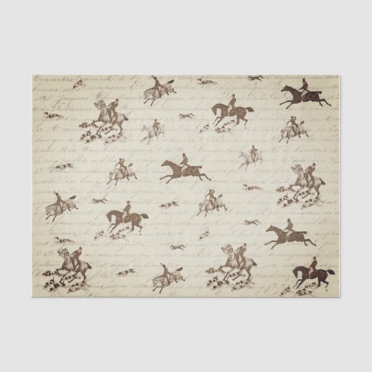 Oud Beige Paarden Jachthonden Vos Jagen Script Tissuepapier (Voorkant)