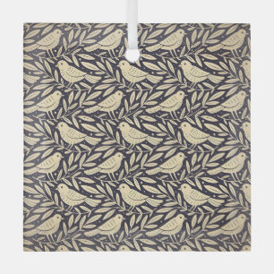 Oud beige vogelpatroon op donkere achtergrond glas ornament