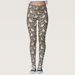 Oud beige vogelpatroon op donkere achtergrond leggings