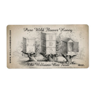 Oud bijenkorf honingpot label