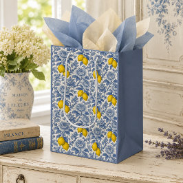 Oud Blau Citroen Botanisch Patroon Medium Cadeauzakje