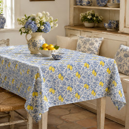 Oud Blau Citroen Botanisch Patroon Tafelkleed