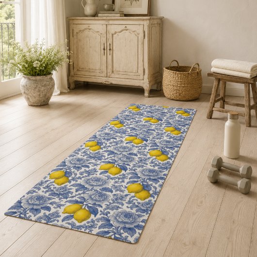 Oud Blau Citroen Botanisch Patroon Yogamat