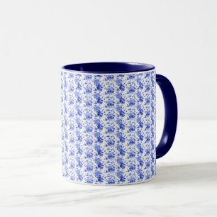 Oud Blauw en Wit Bloemmotief Mok