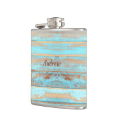 Oud blauw gekleurd hout heupfles (Links)