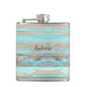 Oud blauw gekleurd hout heupfles (Voorkant)