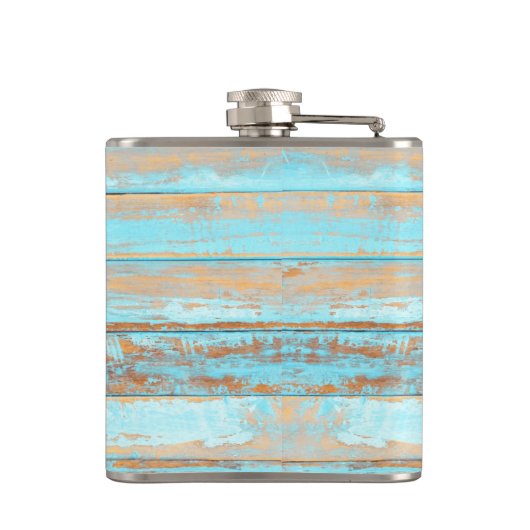 Oud blauw gekleurd hout heupfles (Achterkant)