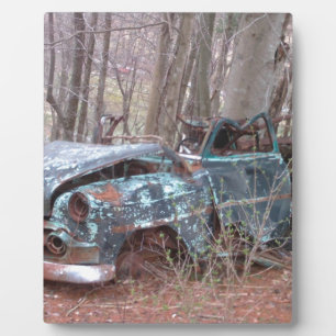 Oud blauw (Junker-auto) Fotoplaat