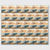 Oud Blauw Rowboat voor Verjaardag Cadeaupapier (Vlak)