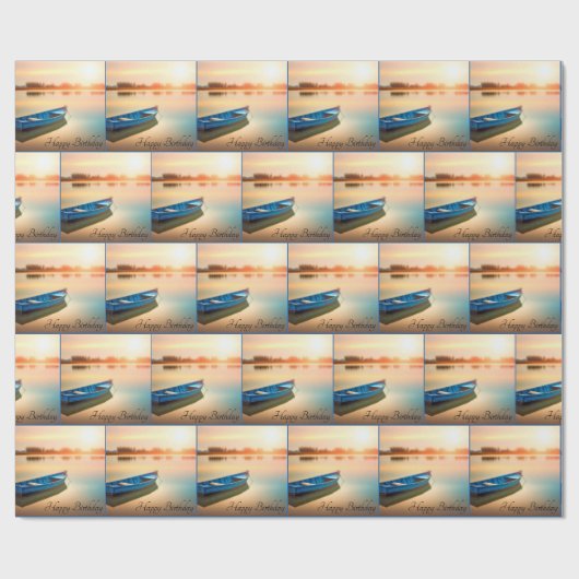 Oud Blauw Rowboat voor Verjaardag Cadeaupapier (Vlak)