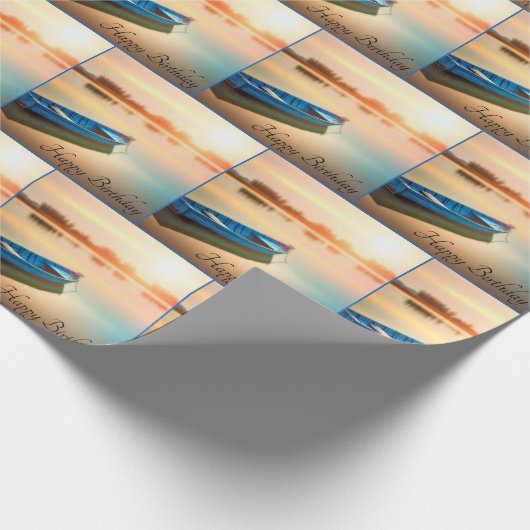 Oud Blauw Rowboat voor Verjaardag Cadeaupapier (Hoek)