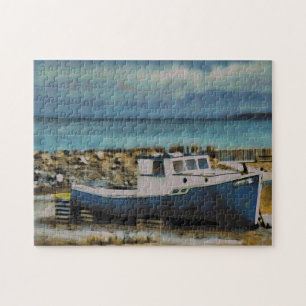 Oud blauw verlaten boot in Newfoundland Legpuzzel
