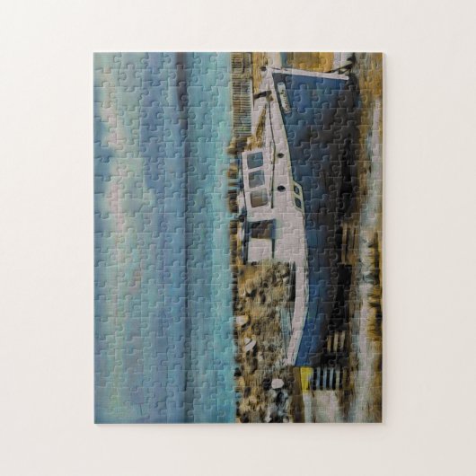 Oud blauw verlaten boot in Newfoundland Legpuzzel (Verticaal)