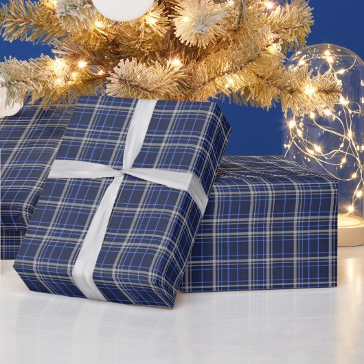 Oud Blauw Wit Geruit Kerst Inpakpapier (Feestdagen)