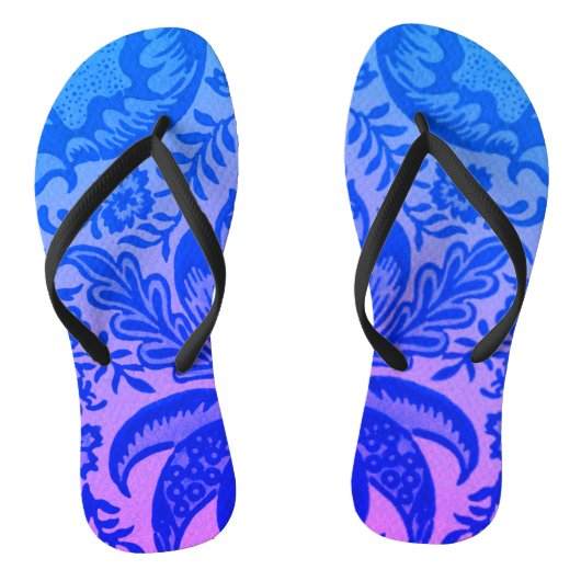 Oud Blauwe Bloem Botanische Patroon Teenslippers (Voetbed)