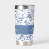 Oud Blauwe Bloem Toile Monogram Geïsoleerde Drinkbeker (Links)