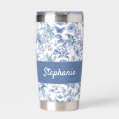 Oud Blauwe Bloem Toile Monogram Geïsoleerde Drinkbeker (Voorkant)