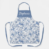 Oud Blauwe Bloem Toile Monogram Schort (Voorkant)