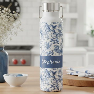 Oud Blauwe Bloem Toile Monogram Waterfles