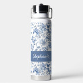 Oud Blauwe Bloem Toile Monogram Waterfles (Achterkant)