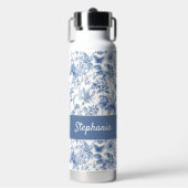 Oud Blauwe Bloem Toile Monogram Waterfles (Voorkant)