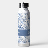 Oud Blauwe Bloem Toile Monogram Waterfles (Links)