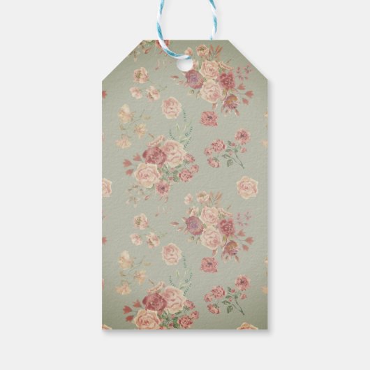 Oud Blauwe Bloem Vogel Collage Plakboek Cadeaulabel (Achterkant)