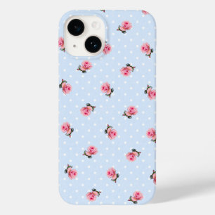 Oud Blauwe Bloemen en Stippen Case-Mate iPhone 14 Hoesje