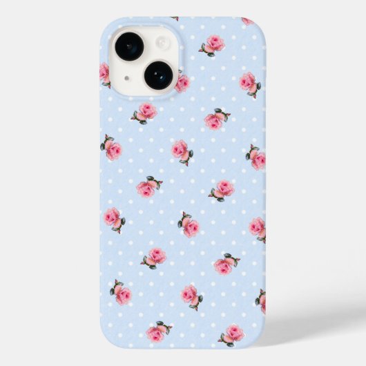 Oud Blauwe Bloemen en Stippen Case-Mate iPhone Case (Achterkant)