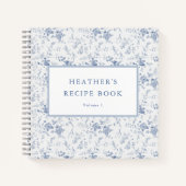 Oud Blauwe Bloemige Persoonlijke Recept Notitieboek (Voorkant)