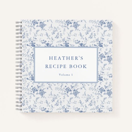 Oud Blauwe Bloemige Persoonlijke Recepten Notitieboek (Voorkant)