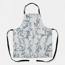 Oud Blauwe Bloemmotief All-Over Print Schort