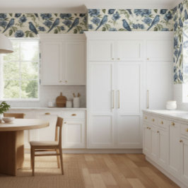 Oud Blauwe Botanische Motieven Met Vogels  Behang