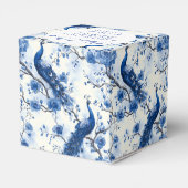 Oud Blauwe Franse Chinoiserie Waterverf Pauw Bedankdoosjes (Achterkant)