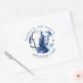 Oud Blauwe Franse Chinoiserie Waterverf Pauw Ronde Sticker (Envelop)