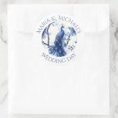 Oud Blauwe Franse Chinoiserie Waterverf Pauw Ronde Sticker (Tas)