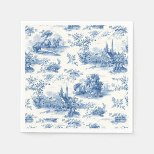 Oud blauwe Franse toile de Jouy bloemmotief Servet