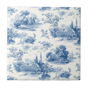 Oud blauwe Franse toile Jouy bloempatroon Tegeltje