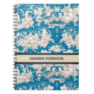 Oud blauwe turquoise toile de jouy monogram notitieboek