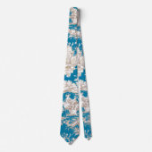 Oud blauwe turquoise toile de jouy monogram stropdas (Voorkant)