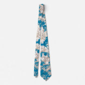 Oud blauwe turquoise toile de jouy monogram stropdas (Achterkant)